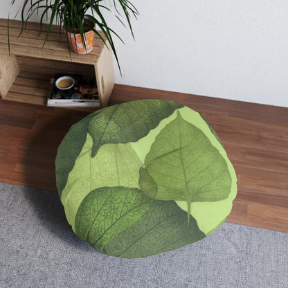 Tufted Floor Pillow, Round Green Leaves