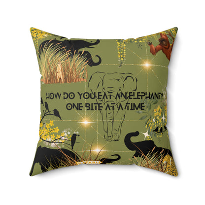 How Do You Eat An Elephant One Bite At A Time Spun Polyester Square Pillow