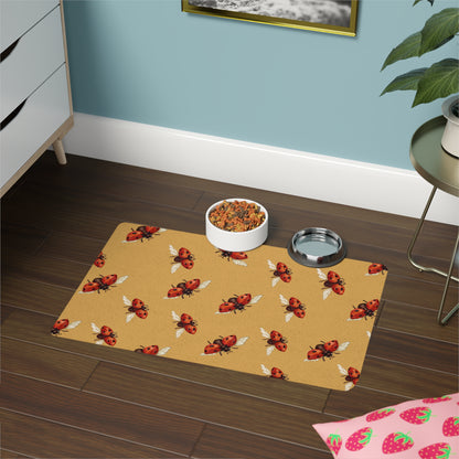 Pet Food Mat (12x18) Ladybugs Tan