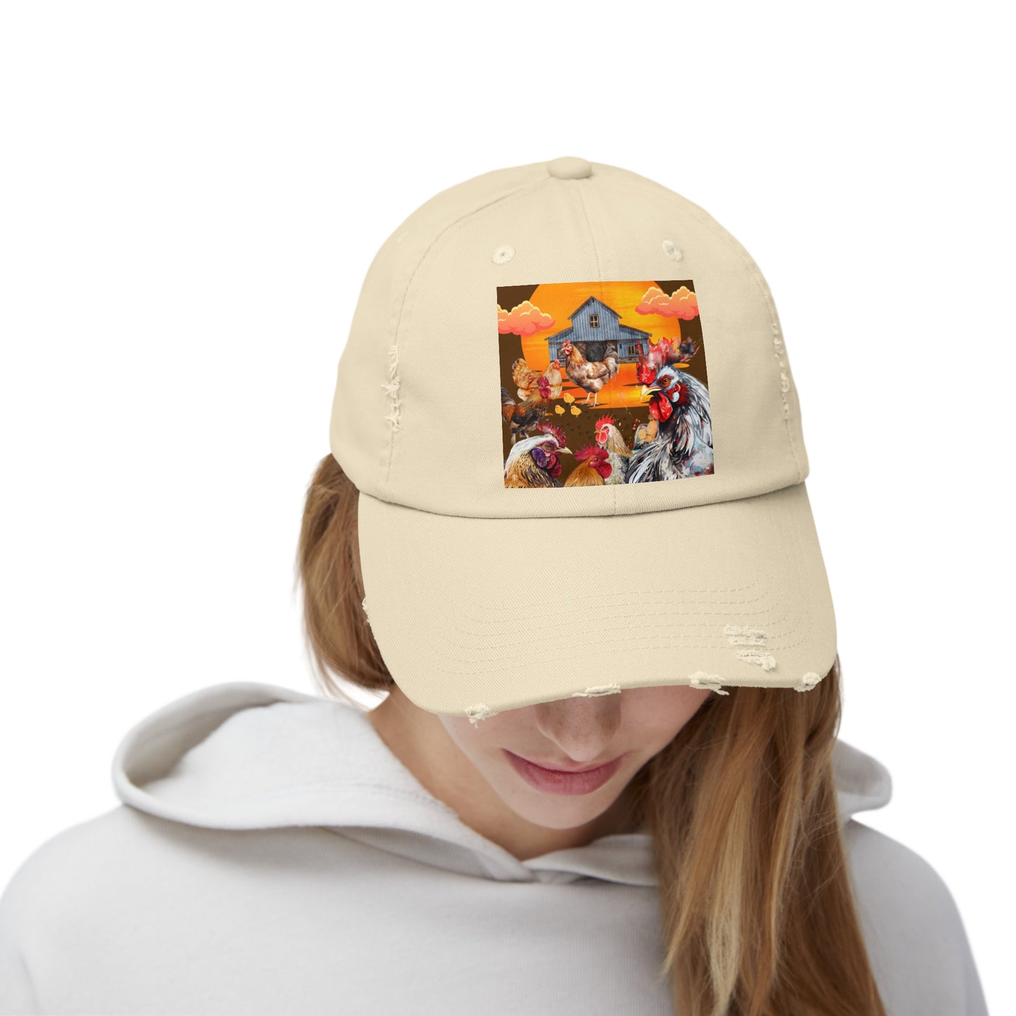 Chickens At Sunset Unisex Distressed Cap