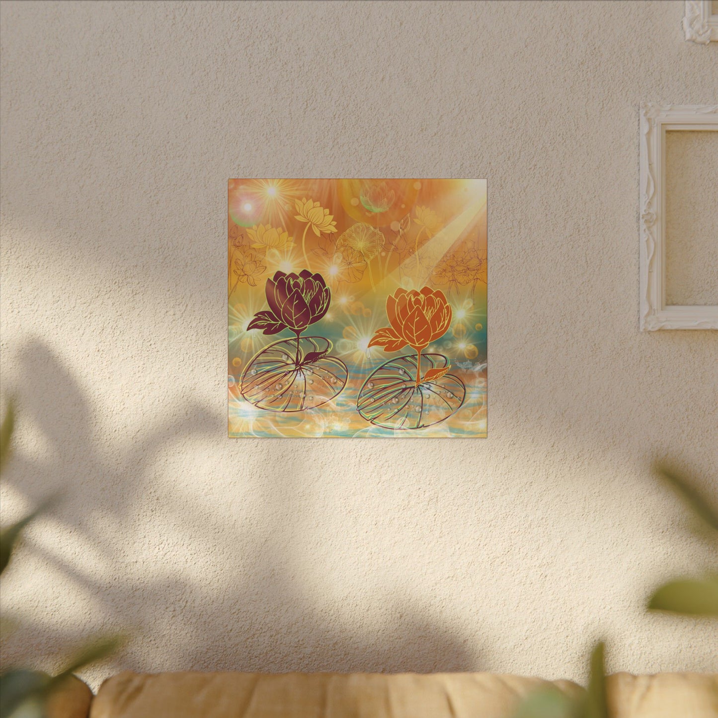 Morning Dew- Lotus Blossom Stretched Canvas Art Print, Vibrant Wall Decor, Meditation Room Artwork, Floral Home Decoration, Gift for Yoga Lovers