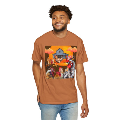 Chickens At Sunset Unisex Garment-Dyed T-shirt