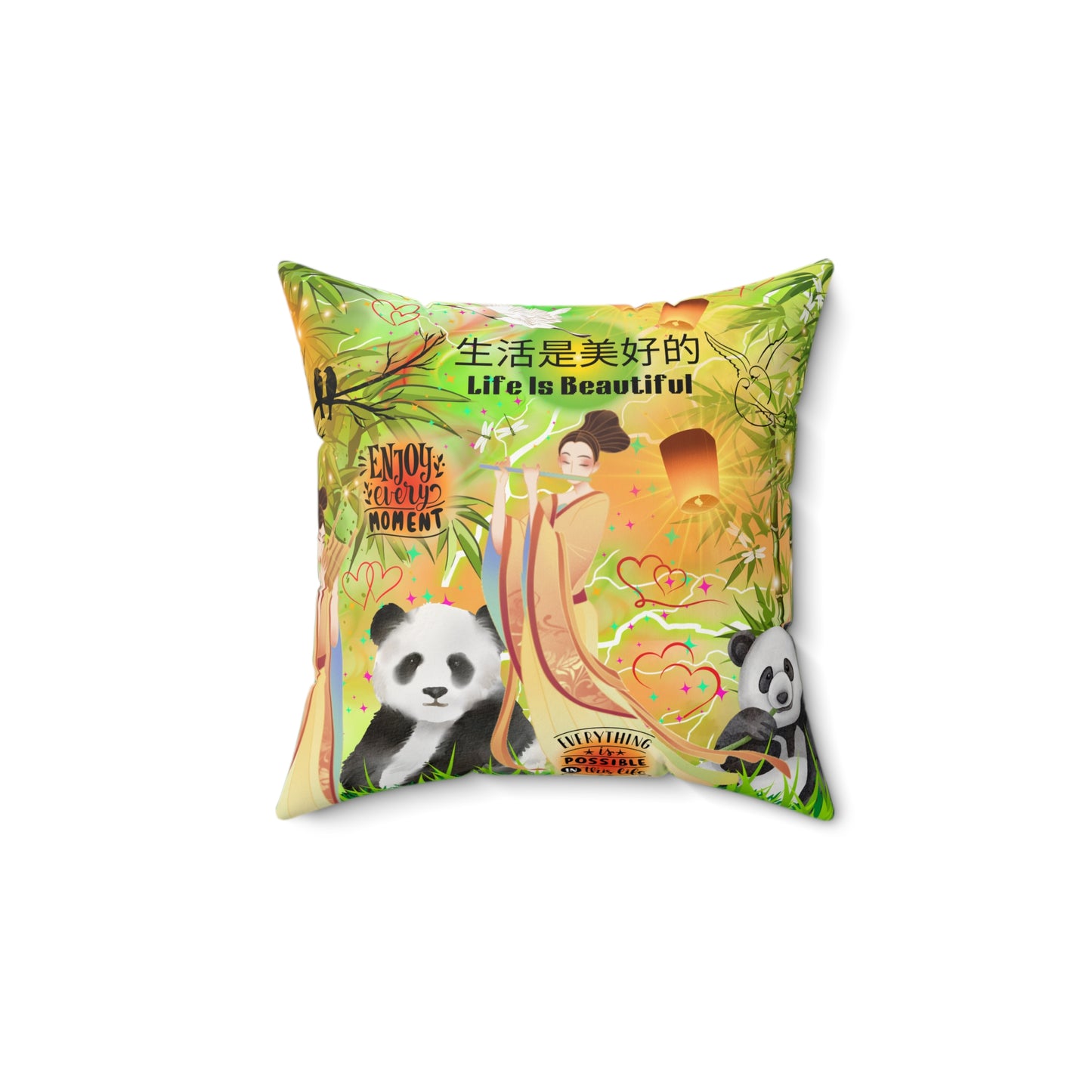 Life Is Beautiful Chinese Spun Polyester Square Pillow