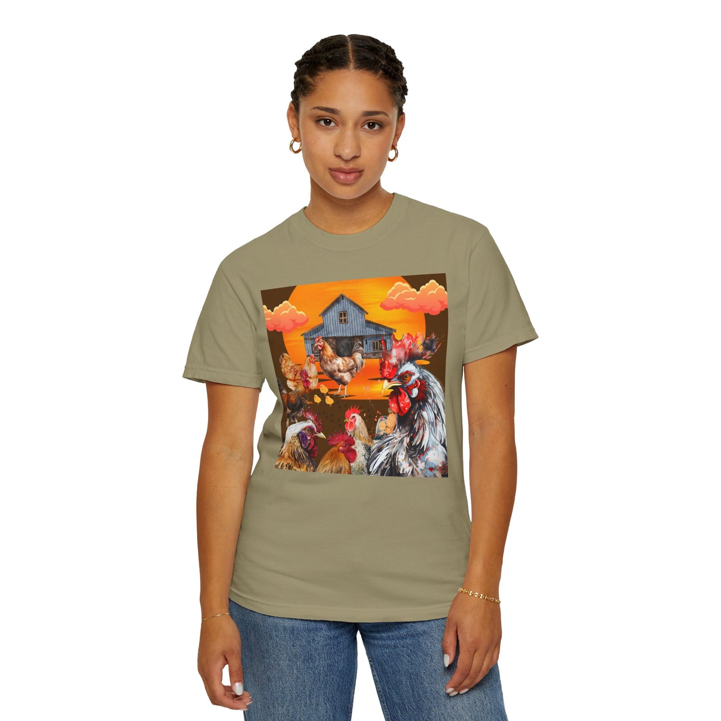 Chickens At Sunset Unisex Garment-Dyed T-shirt