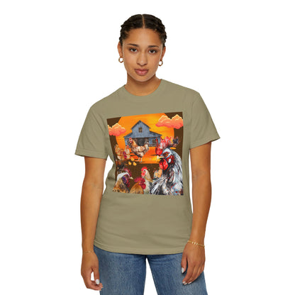 Chickens At Sunset Unisex Garment-Dyed T-shirt