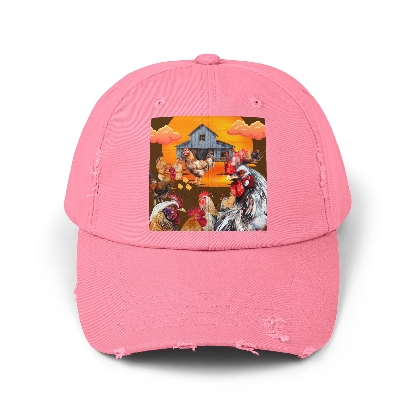 Chickens At Sunset Unisex Distressed Cap