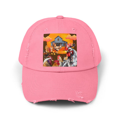 Chickens At Sunset Unisex Distressed Cap