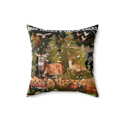 Deer Tracks & Antler Racks Spun Polyester Square Pillow