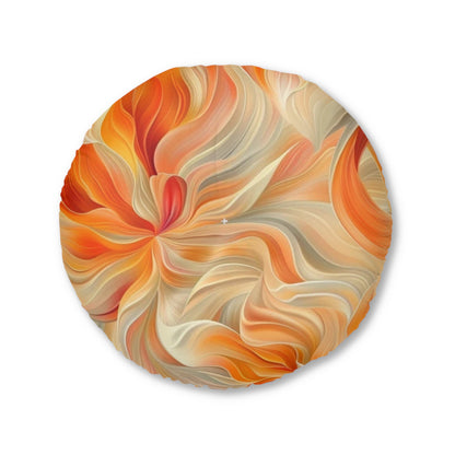 Tufted Floor Pillow, Round Orange Floral