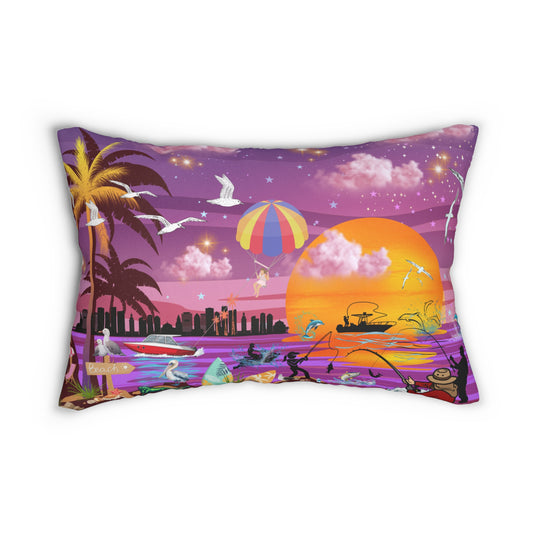 Fishing At Sunset Spun Polyester Lumbar Pillow