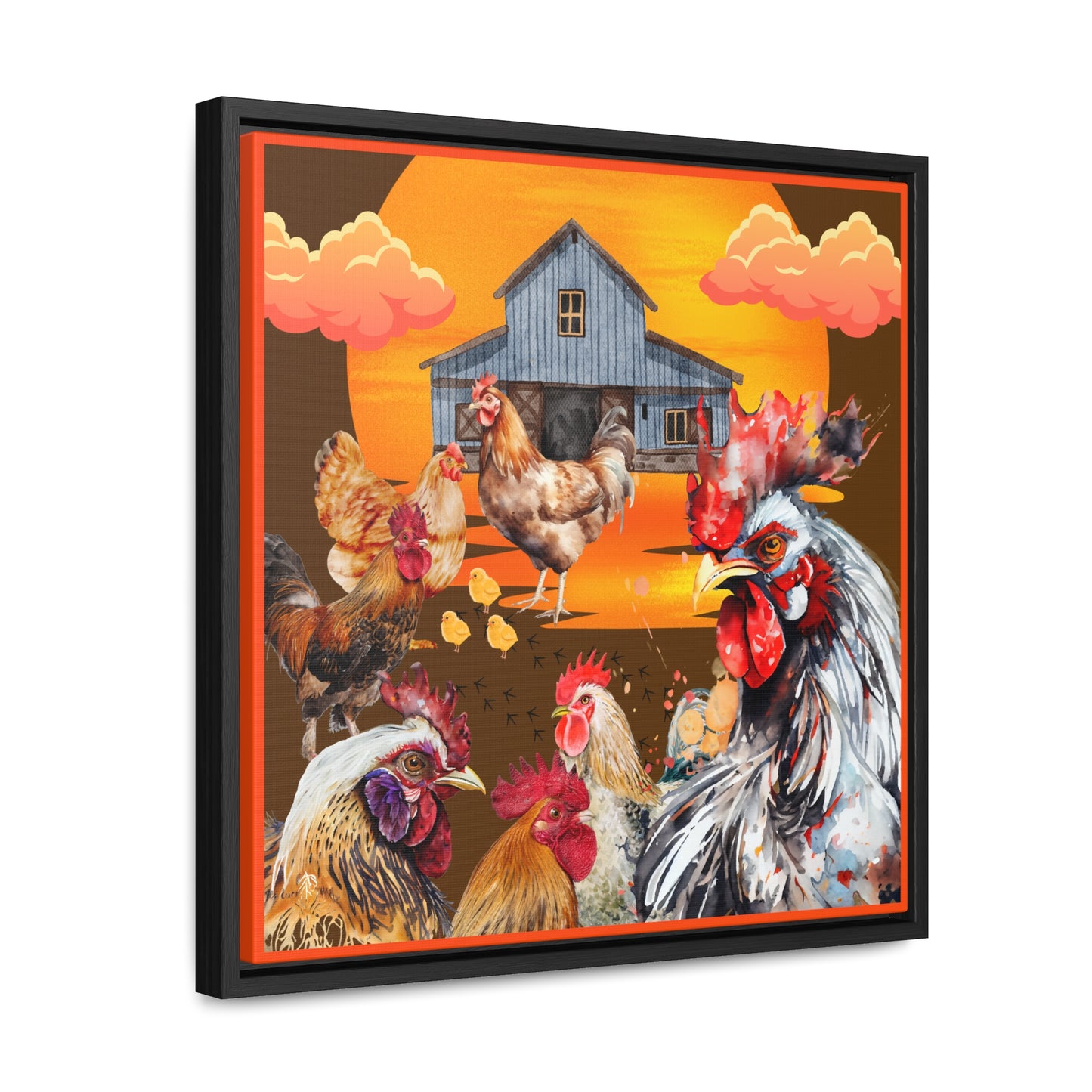 Chickens At Sunset Gallery Canvas Wraps, Square Frame