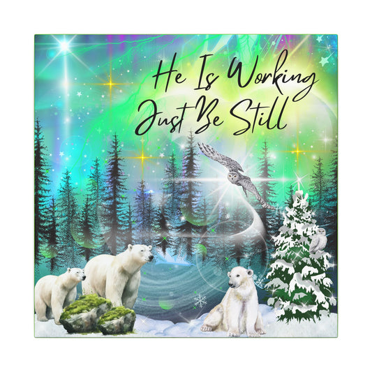 Just Be Still - Inspirational Canvas Wall Art, Polar Bear Decor, Nature Motivational Print, Home Office Wall Hangings, Gift for Nature Lovers