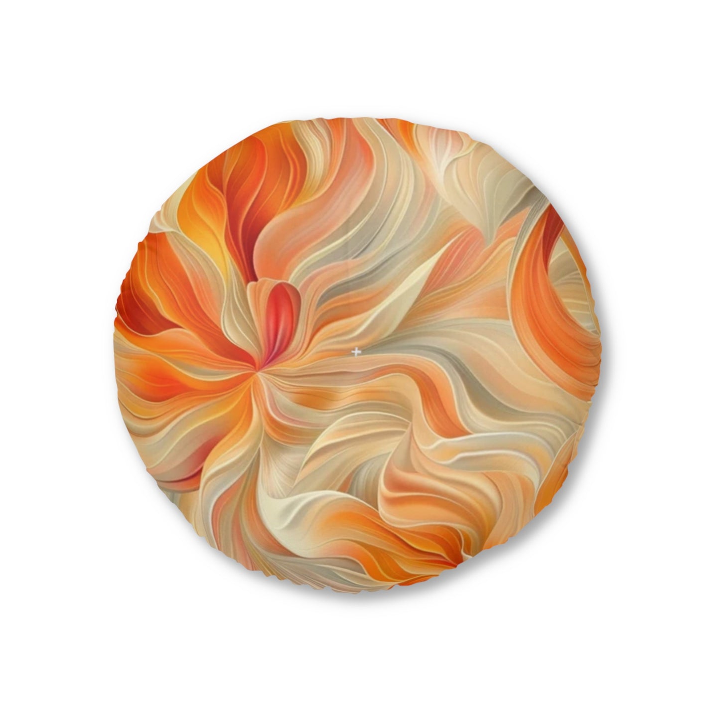 Tufted Floor Pillow, Round Orange Floral