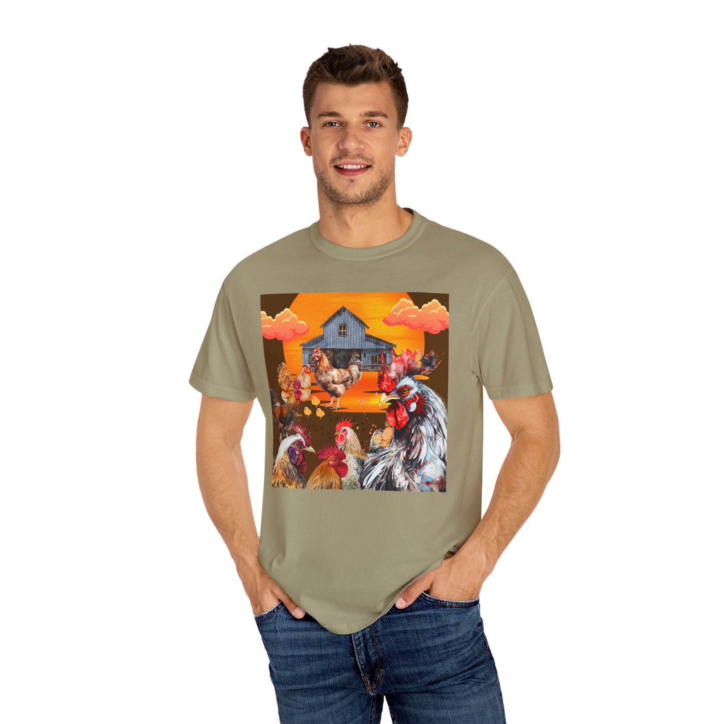 Chickens At Sunset Unisex Garment-Dyed T-shirt