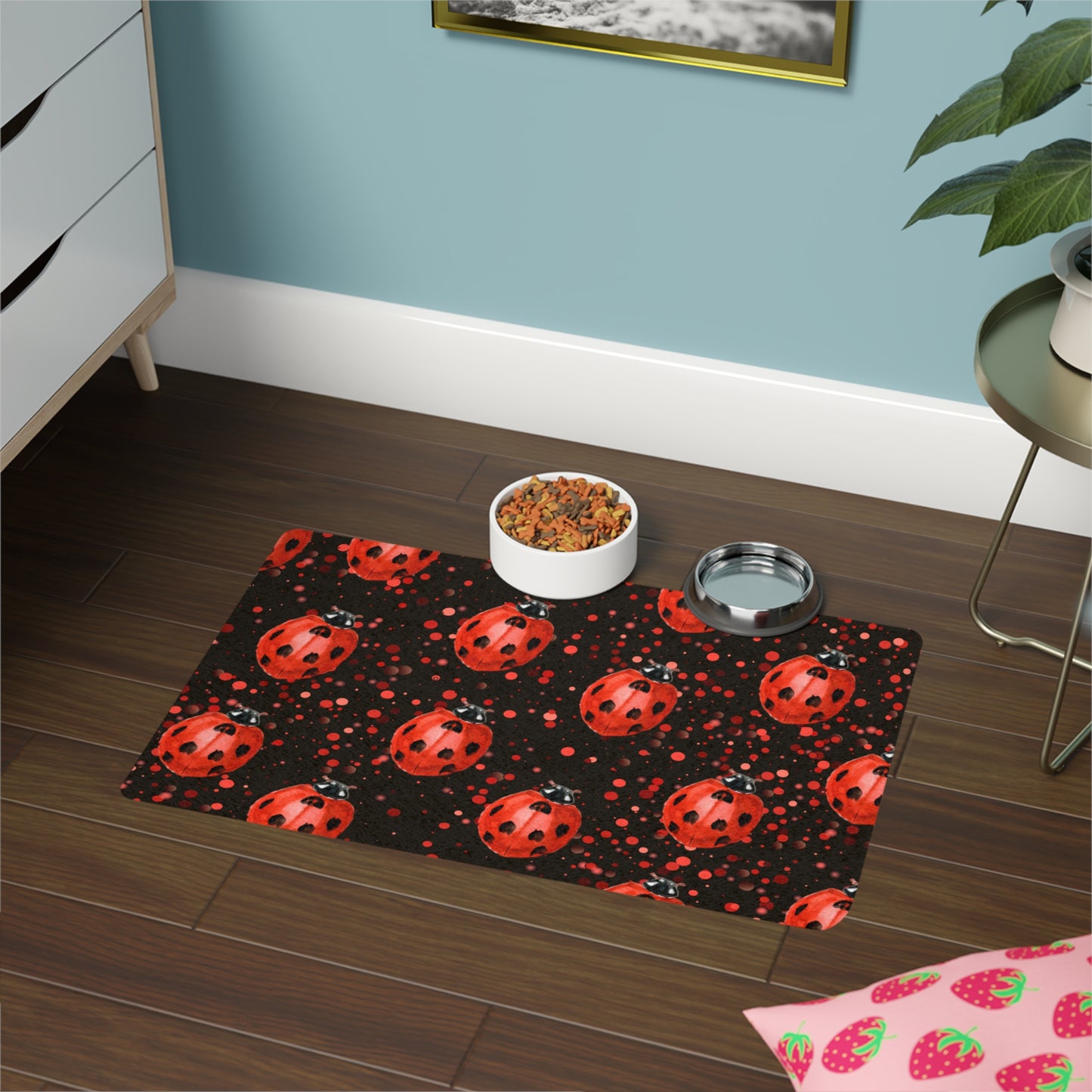 Pet Food Mat (12x18) Ladybugs Large Red