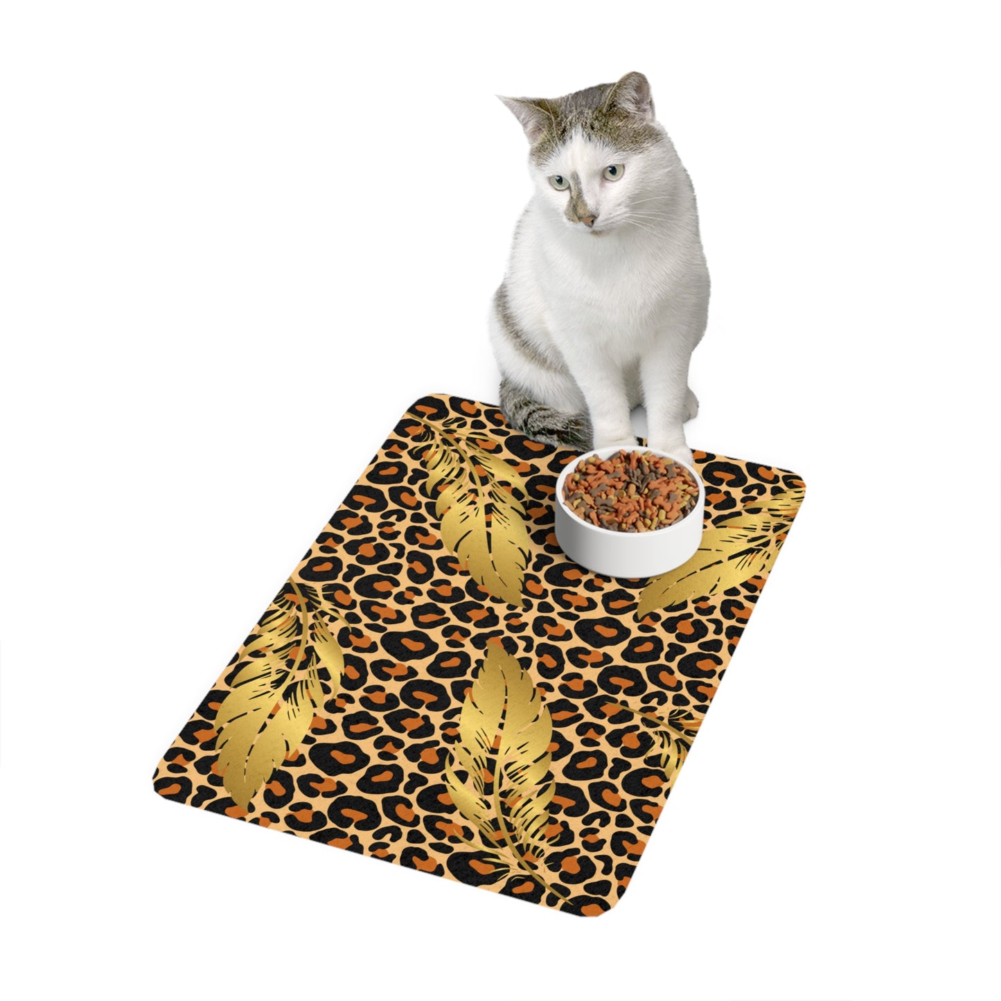 Pet Food Mat (12x18) Feather Leopard