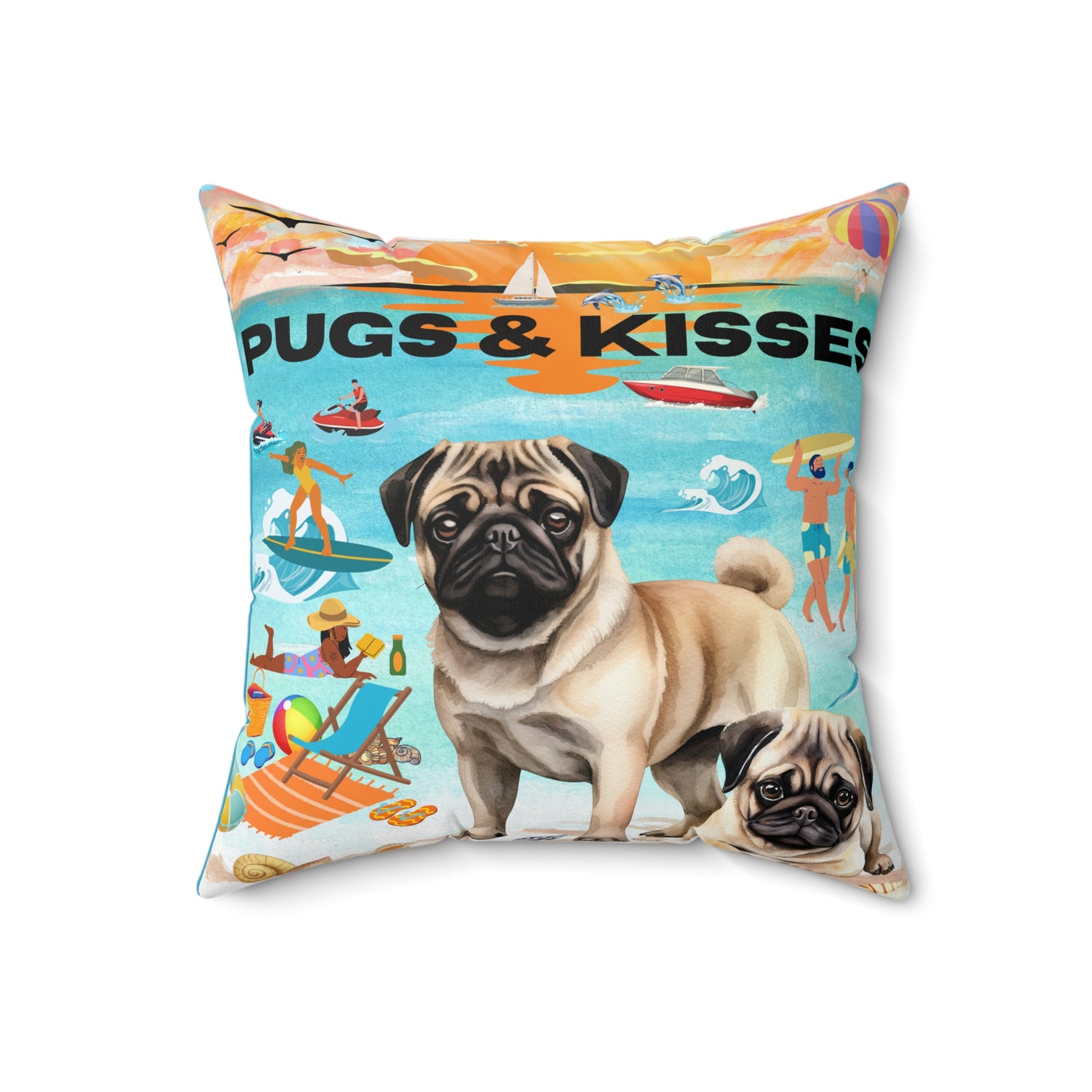 Pugs & Kisses Spun Polyester Square Pillow