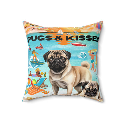 Pugs & Kisses Spun Polyester Square Pillow