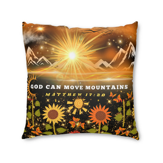 God Can Move Mountains Tufted Floor Pillow, Square