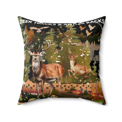 Deer Tracks & Antler Racks Spun Polyester Square Pillow