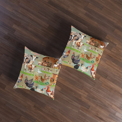 Springtime At The Barnyard Tufted Floor Pillow, Square