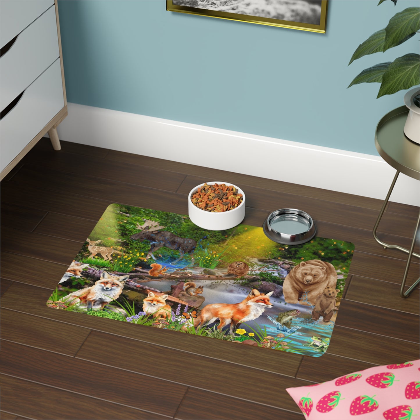 Pet Food Mat (12x18) Foxes And Forest Friends