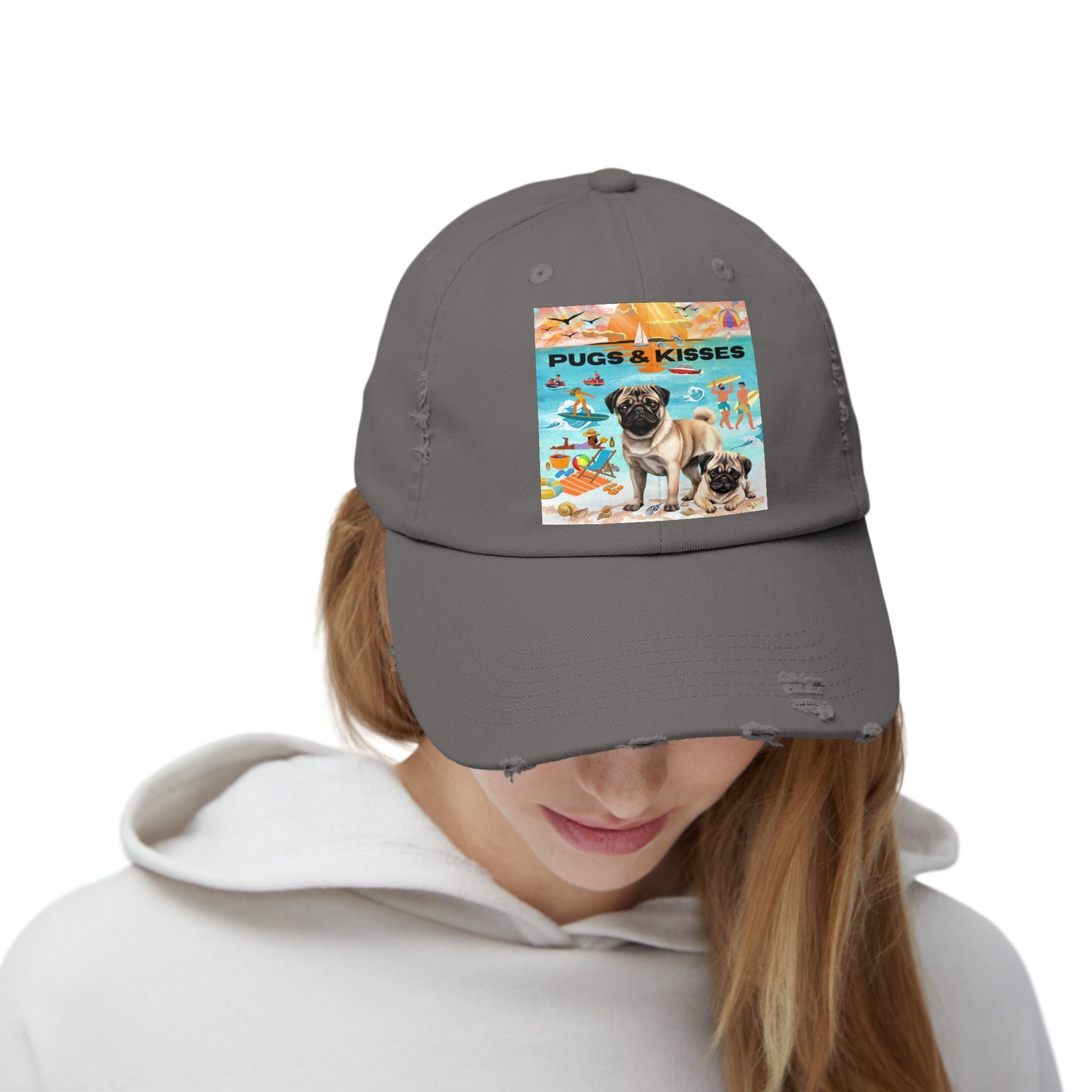 Pugs & Kisses Unisex Distressed Cap