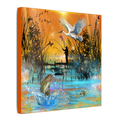 First Light First Bite - Fishing Sunset Canvas Art, Wildlife Wall Decor, Nature Lover Gift, Outdoor Adventure Home Decor, Multi-Size Fish Print
