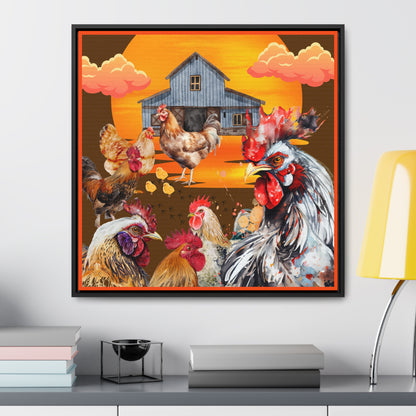 Chickens At Sunset Gallery Canvas Wraps, Square Frame