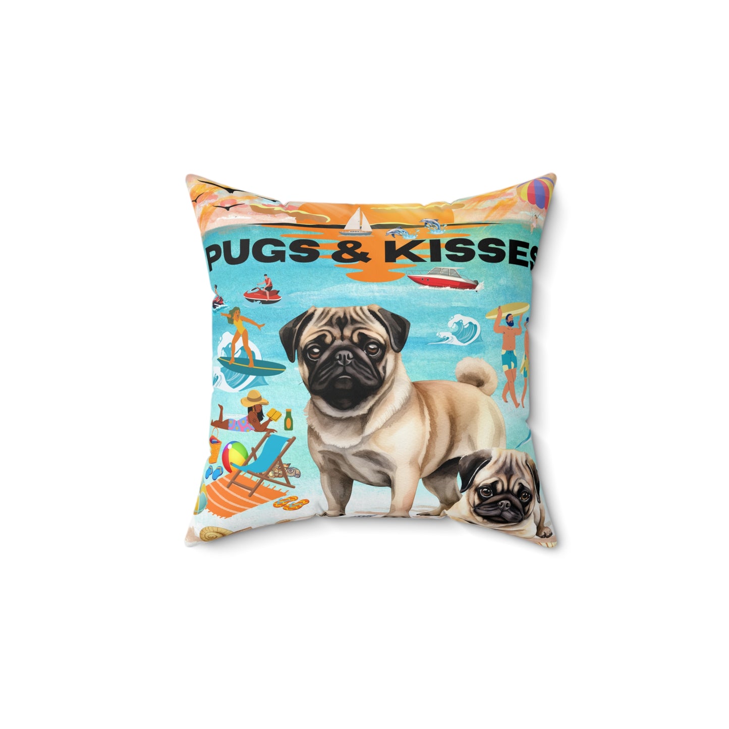 Pugs & Kisses Spun Polyester Square Pillow