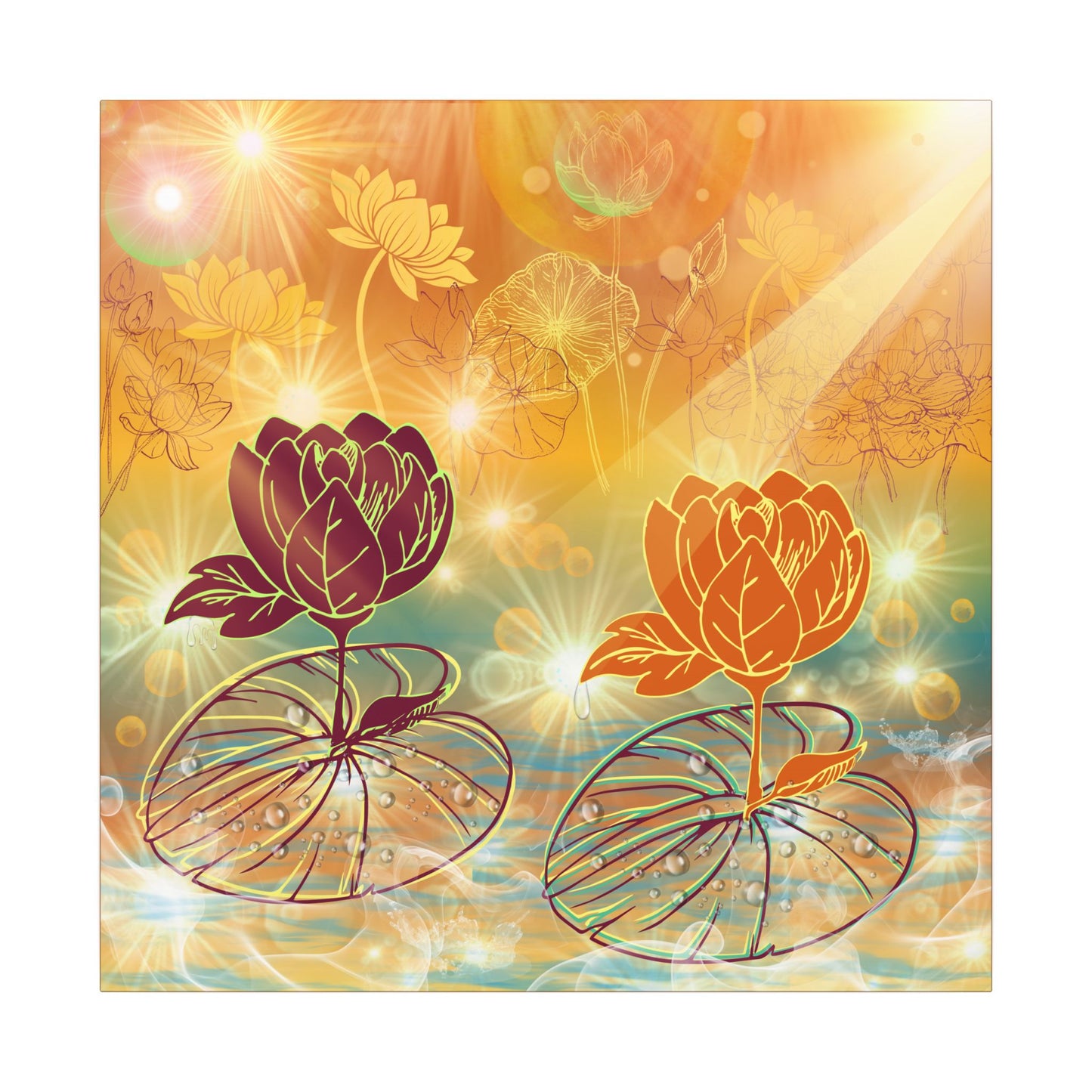 Morning Dew- Lotus Blossom Stretched Canvas Art Print, Vibrant Wall Decor, Meditation Room Artwork, Floral Home Decoration, Gift for Yoga Lovers