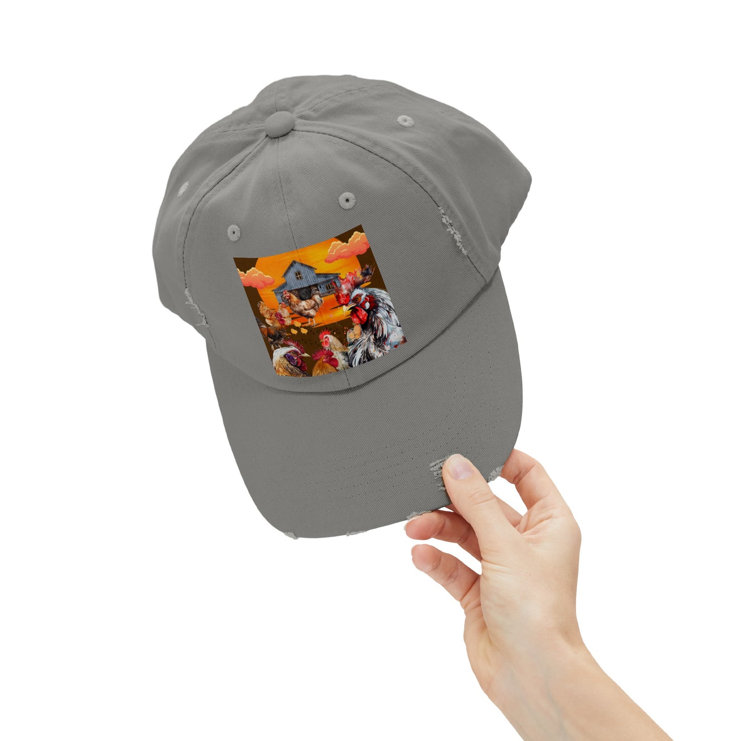 Chickens At Sunset Unisex Distressed Cap