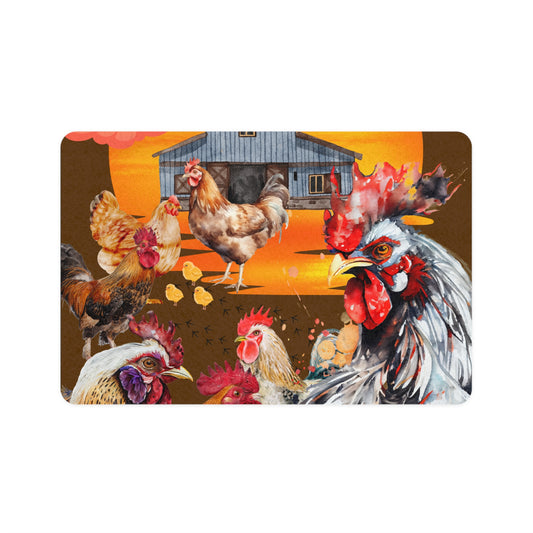 Pet Food Mat (12x18) Chickens At Sunset