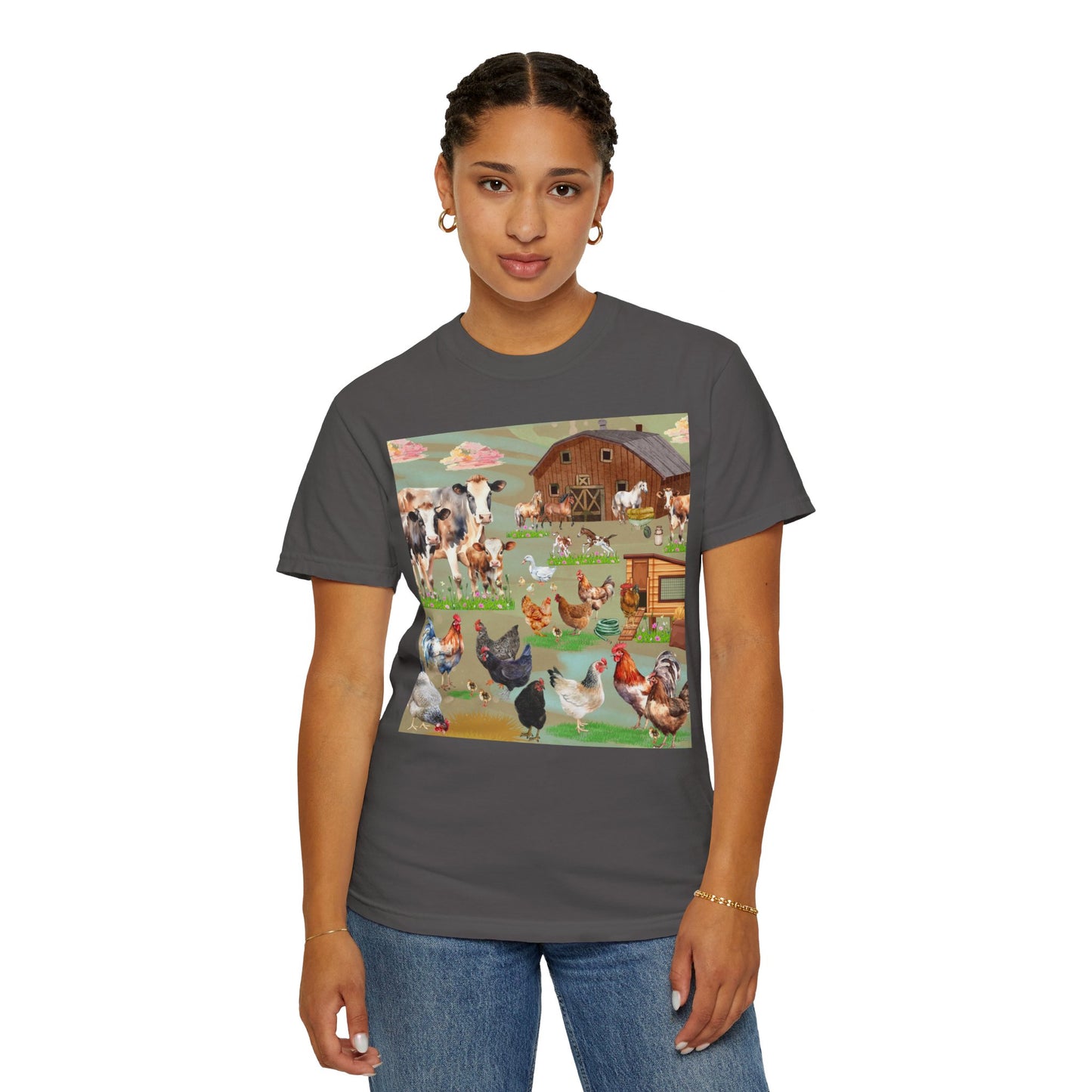 Springtime At The Barnyard Unisex Garment-Dyed T-shirt