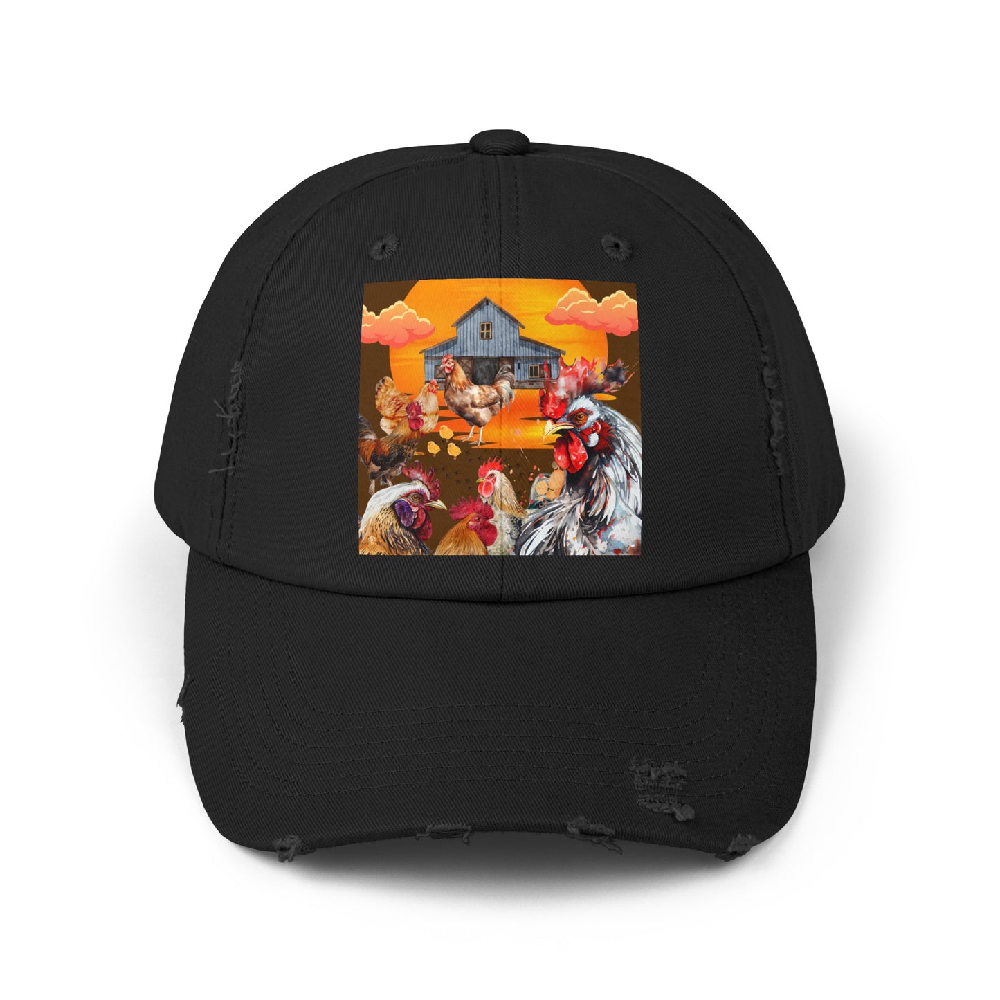 Chickens At Sunset Unisex Distressed Cap