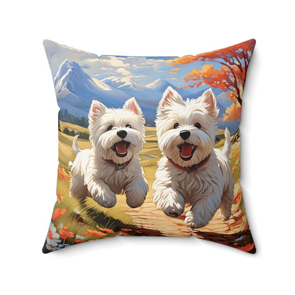 Westie 2 Spun Polyester Square Pillow
