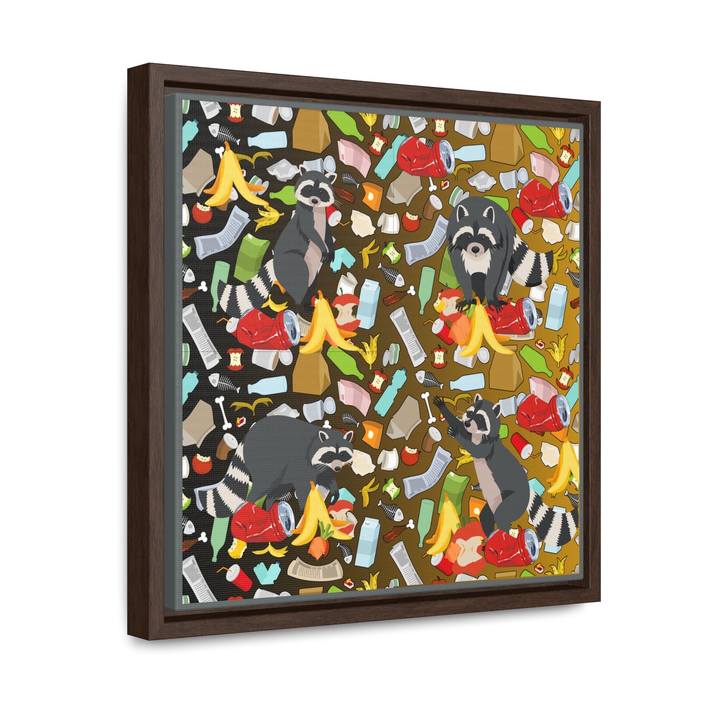 Raccoons In The Trash Gallery Canvas Wraps, Square Frame