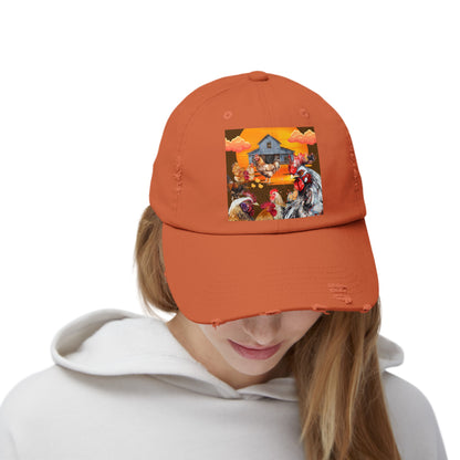 Chickens At Sunset Unisex Distressed Cap