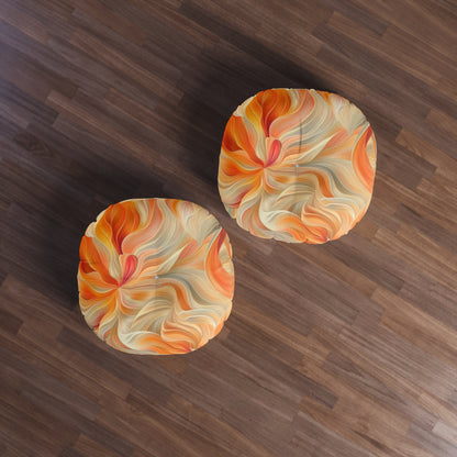 Tufted Floor Pillow, Round Orange Floral