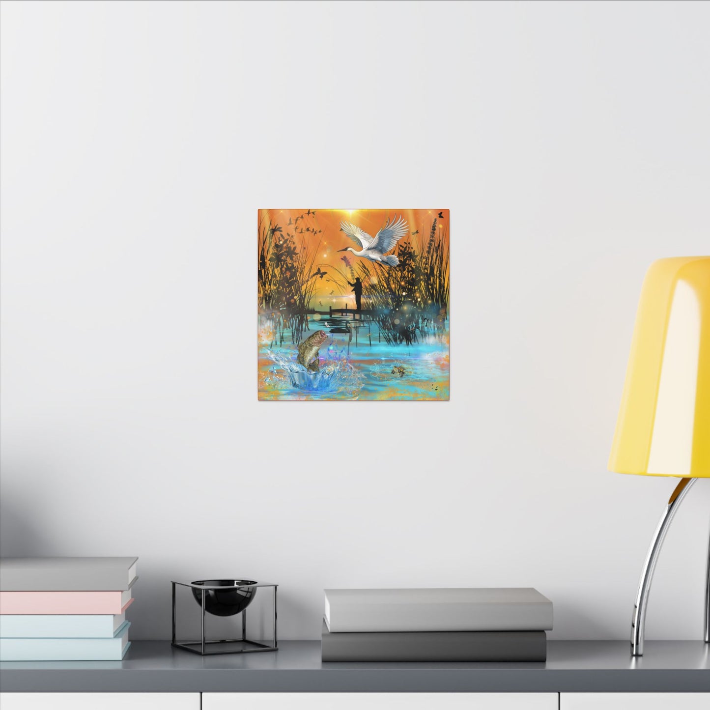 First Light First Bite - Fishing Sunset Canvas Art, Wildlife Wall Decor, Nature Lover Gift, Outdoor Adventure Home Decor, Multi-Size Fish Print