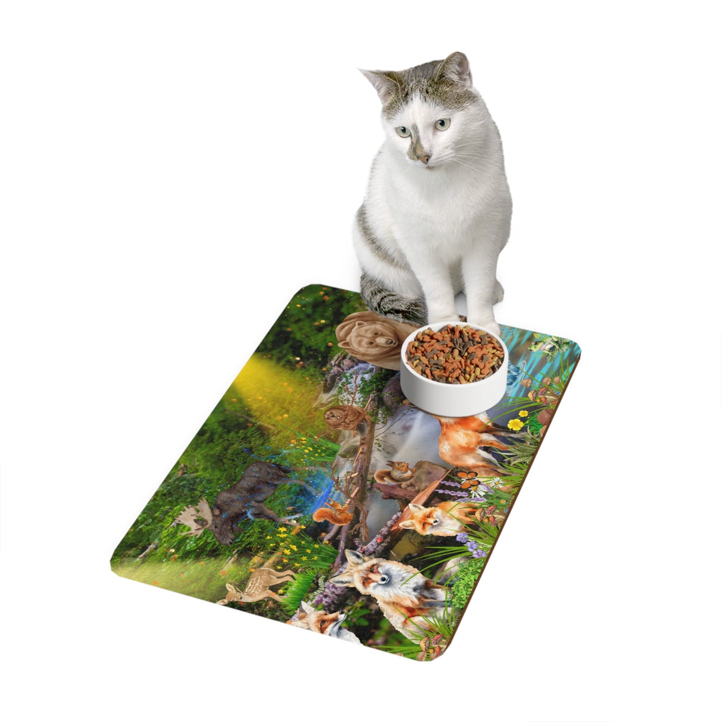 Pet Food Mat (12x18) Foxes And Forest Friends