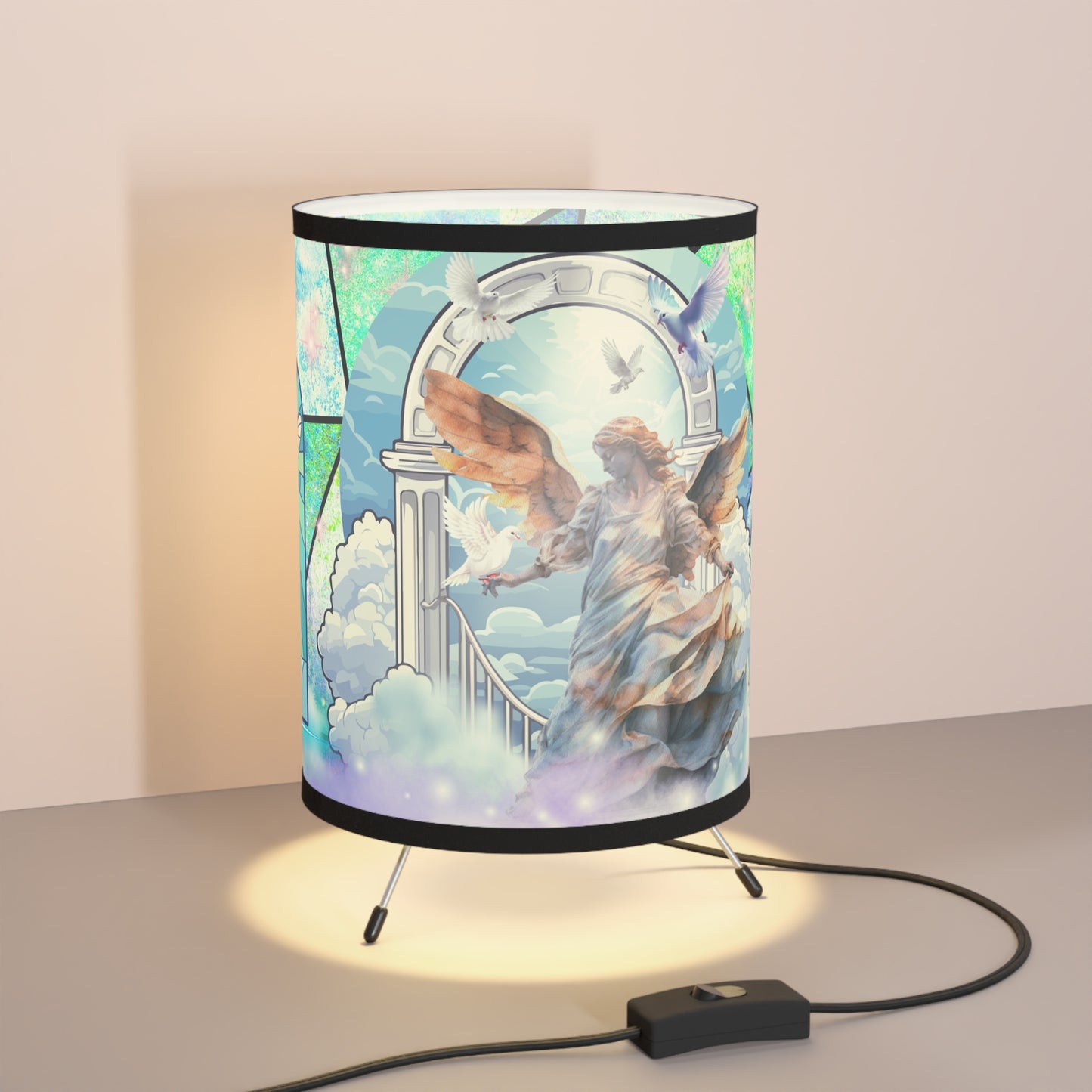 Angel With Doves Tripod Lamp with High-Res Printed Shade, US\CA plug