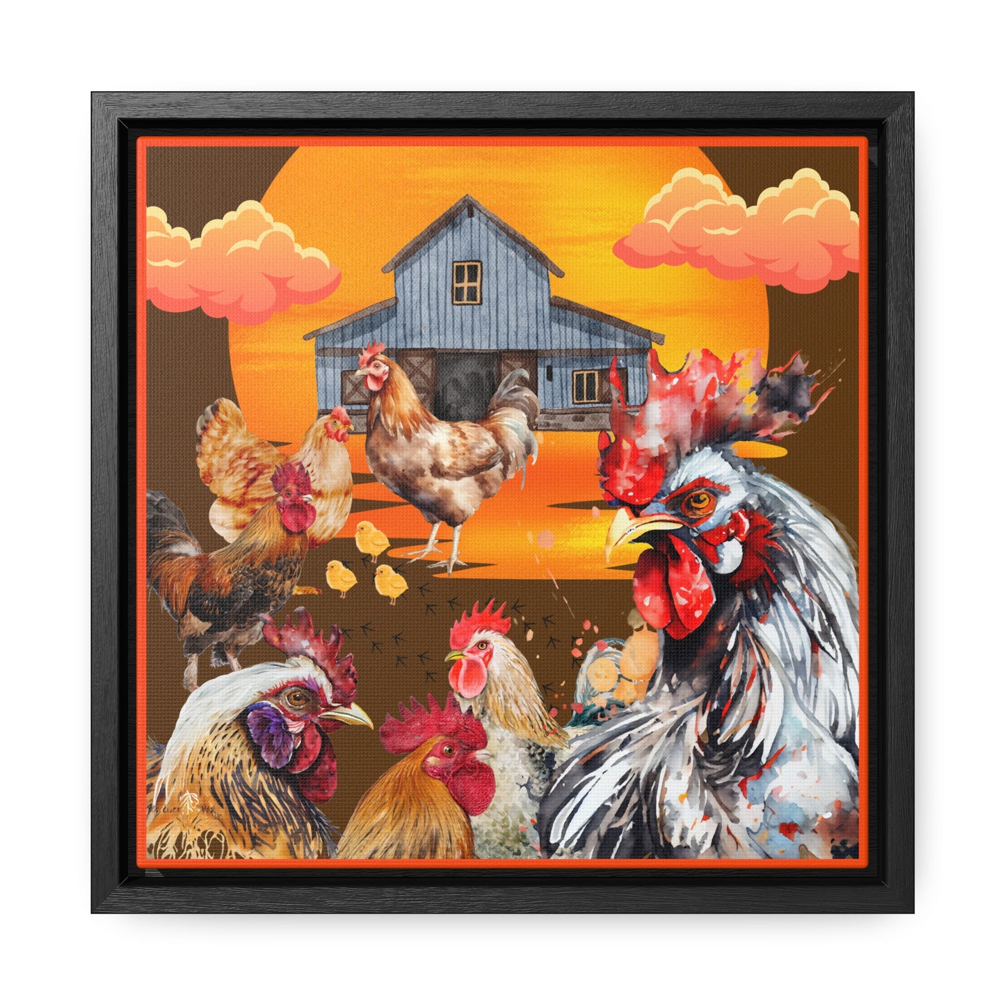 Chickens At Sunset Gallery Canvas Wraps, Square Frame