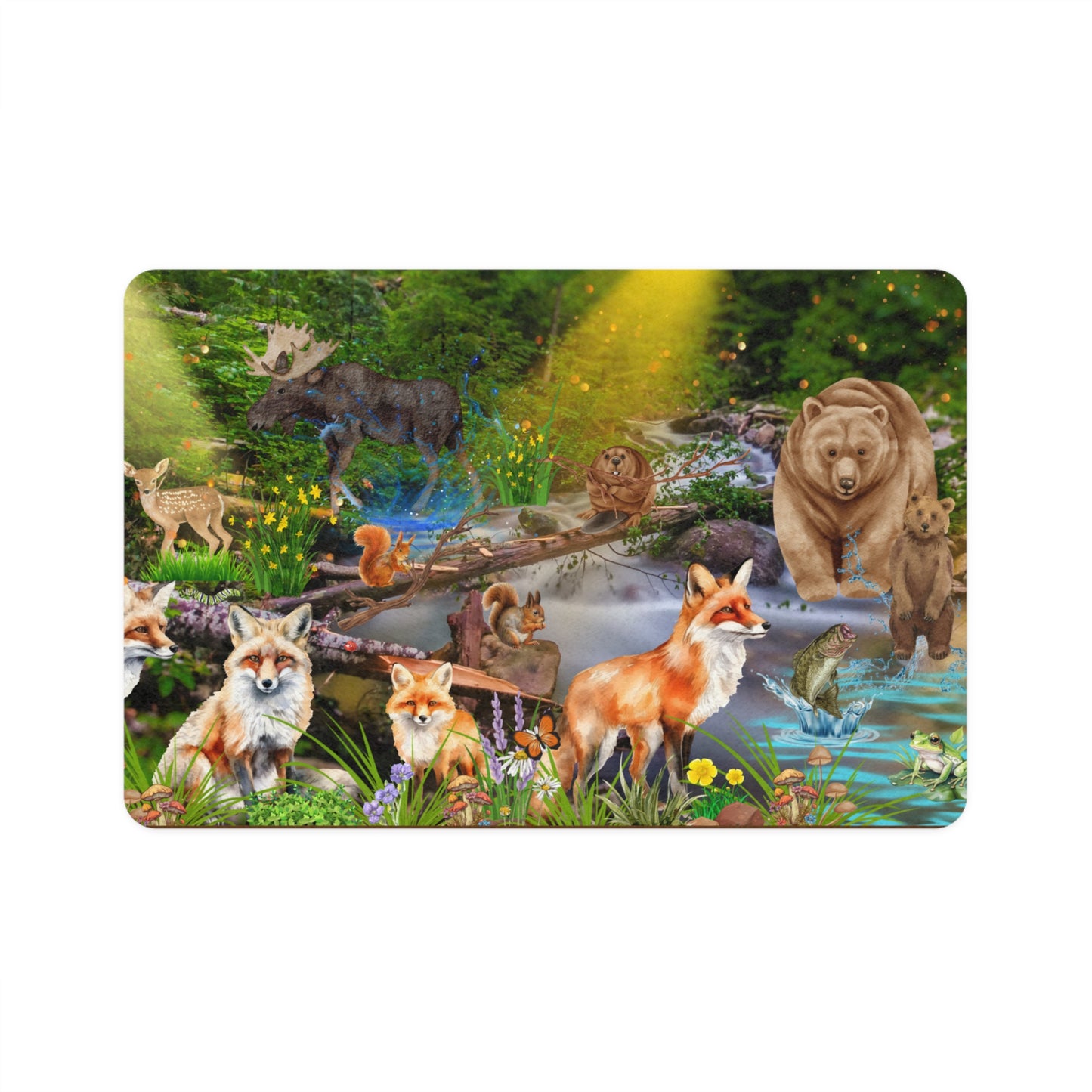 Pet Food Mat (12x18) Foxes And Forest Friends