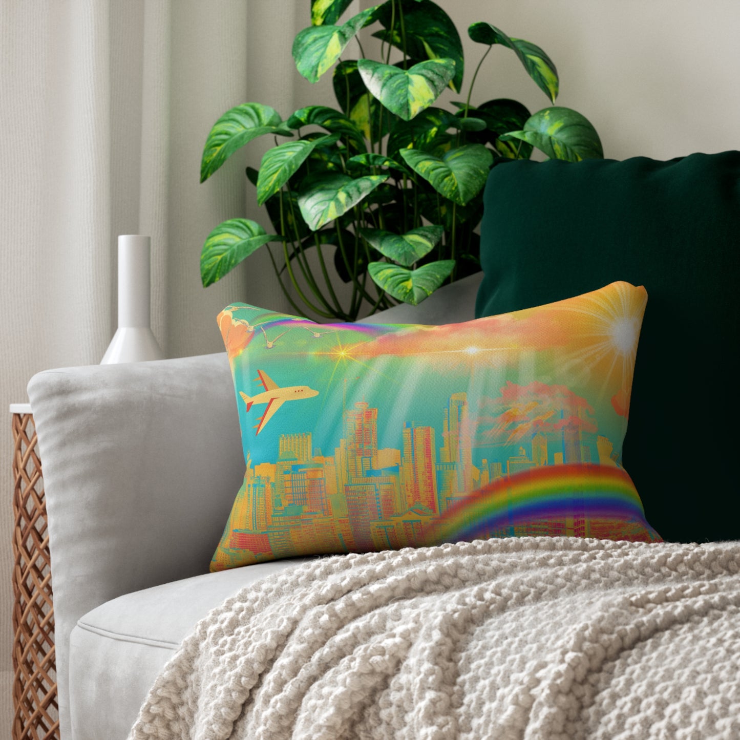 Rainbow Radiance Spun Polyester Lumbar Pillow