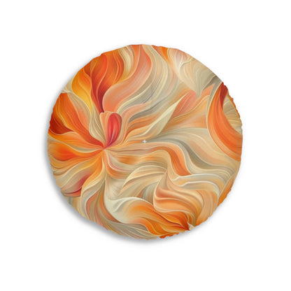 Tufted Floor Pillow, Round Orange Floral