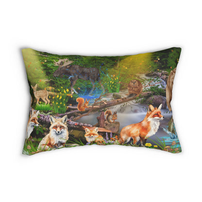 Foxes And Forest Friends Spun Polyester Lumbar Pillow