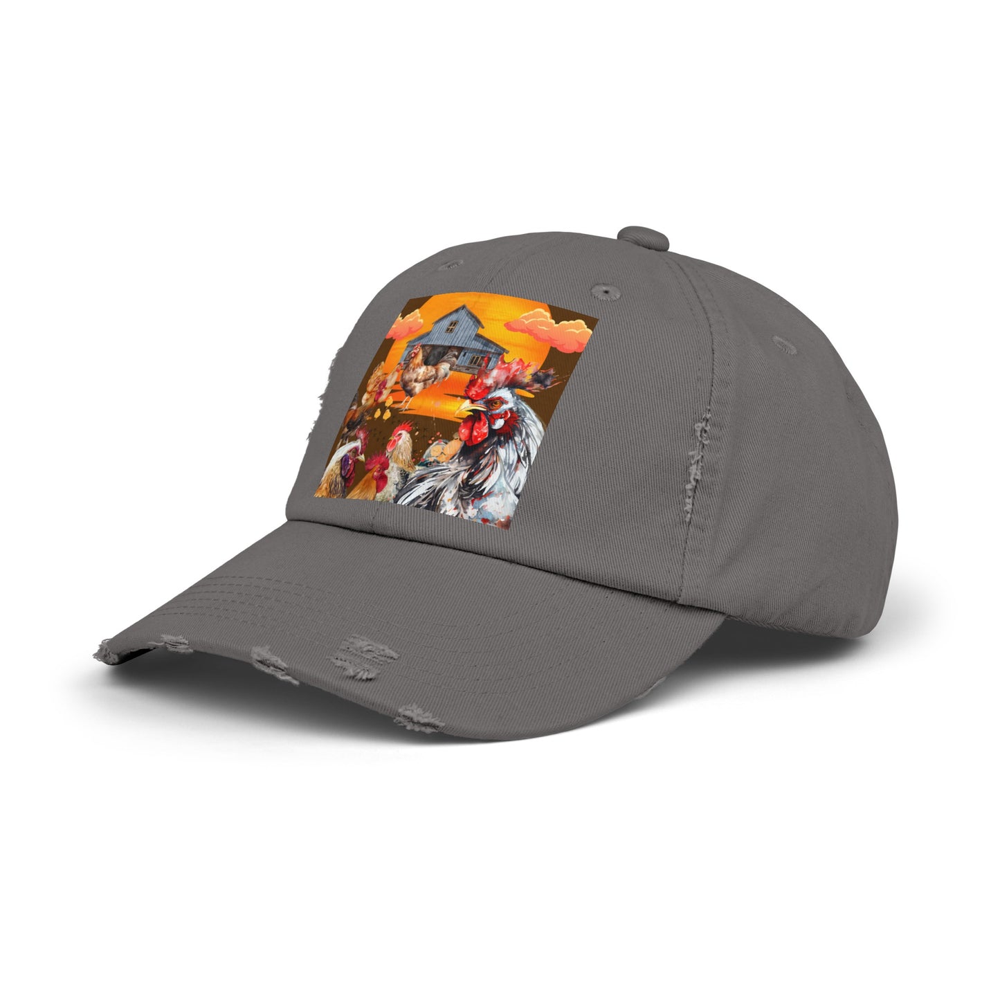 Chickens At Sunset Unisex Distressed Cap