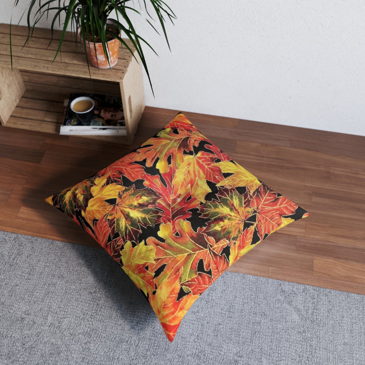 Tufted Floor Pillow, Square Fall Leaves