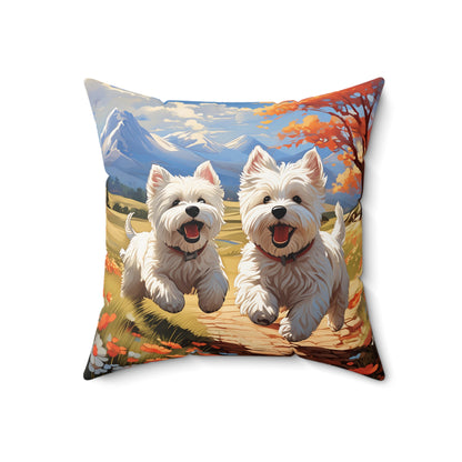 Westie 2 Spun Polyester Square Pillow